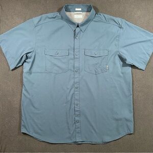Columbia PFG Fishing Shirt Mens XL Steel Blue Short Sleeve Vented Button Up